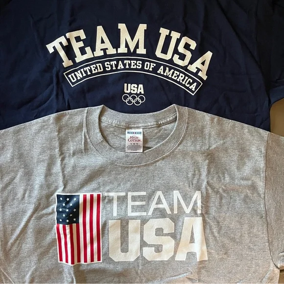 New 2 TEAM USA OLYMPIC RINGS/AMERICAN FLAG T-SHIRTS Men XL short sl gray & navy - Picture 2 of 10